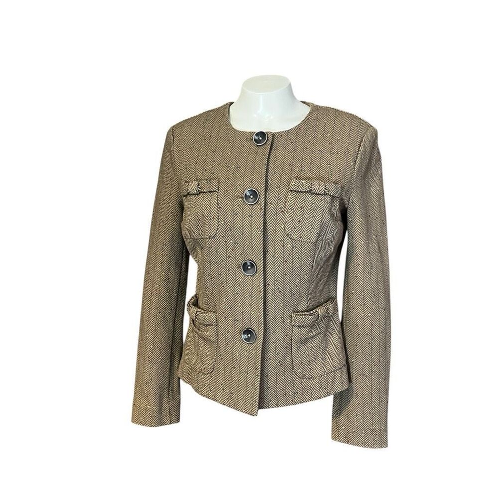 Cabi Brown Penny Blazer‎ Jacket Herringbone Sz XS
